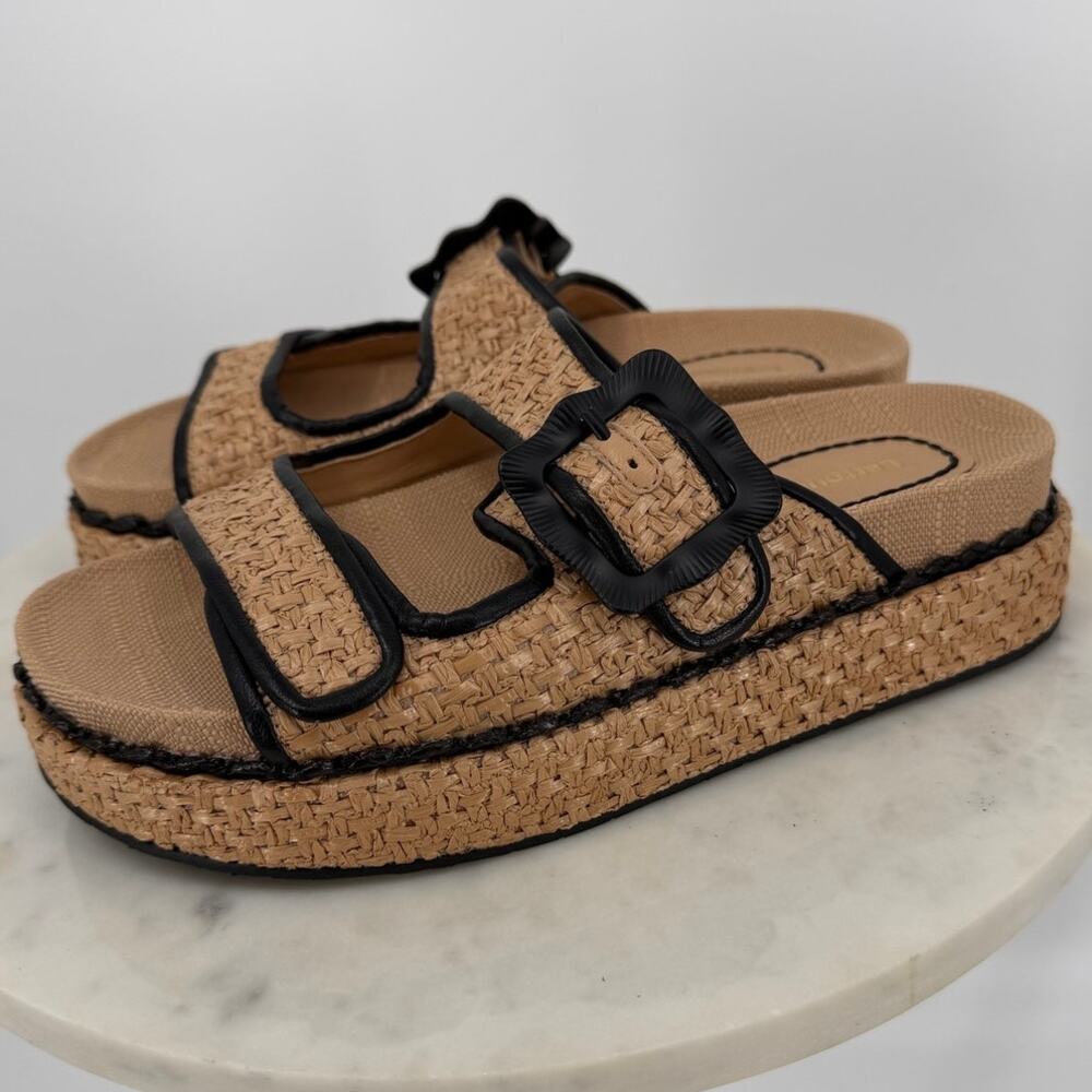 Larroude Maui Slide Natural Raffia Black Trim Sandals Size 7 - Picture 2 of 7